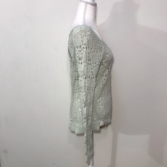 Anthropologie Knitted & Knotted Light Green Knot Crochet Sweater Small - Picture 4 of 8